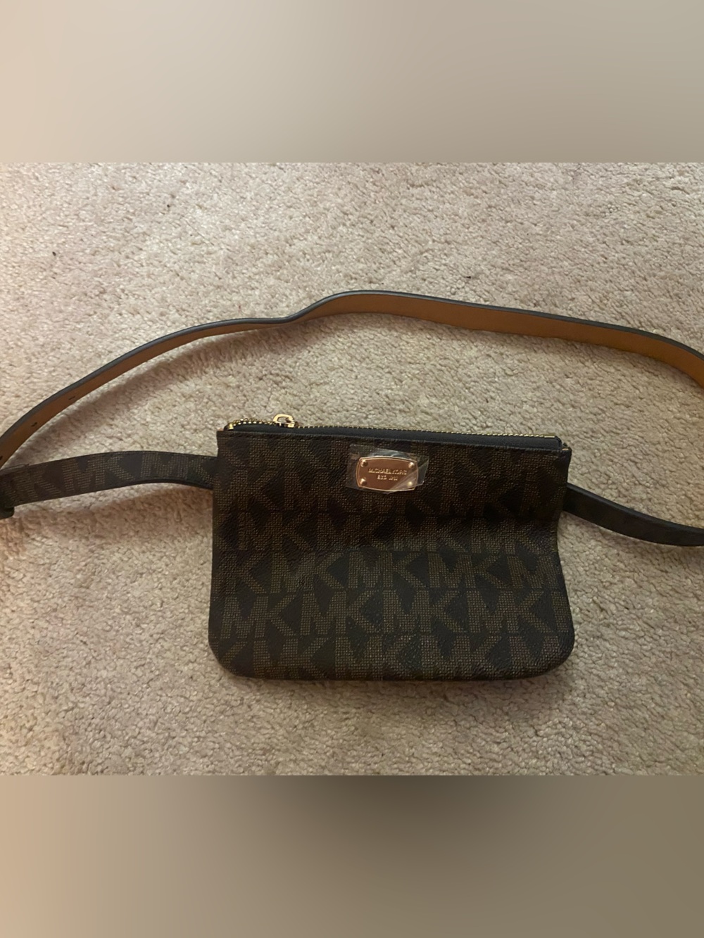Michael Kors Brown Logo Belt Bag with Gold Hardware